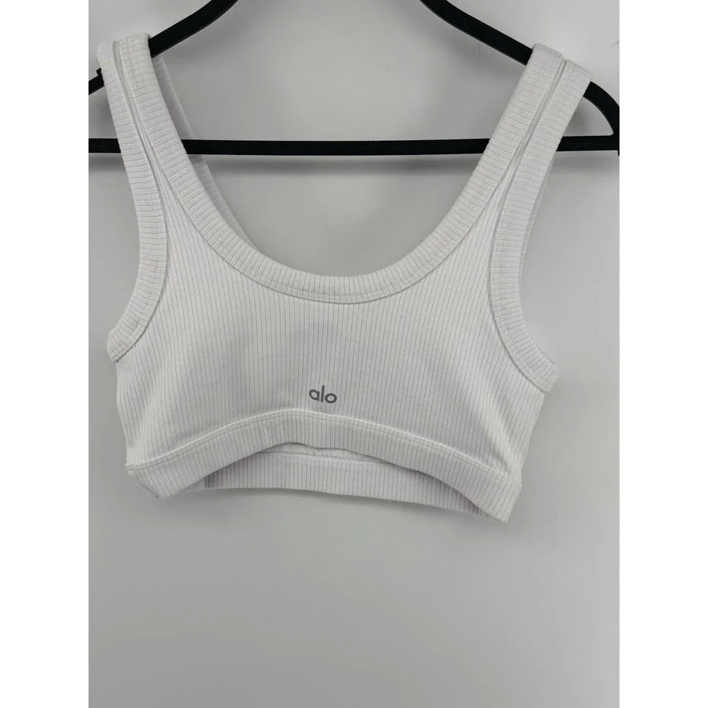 Alo Yoga Wellness Bra Navy White Ribbed Scoop Neck Sports Bra Size M
